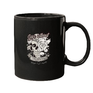 Discover Love With No Regrets Skull With Roses Gift Mugs