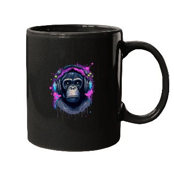 Discover ape, primate, monkey wearing headphones Mugs