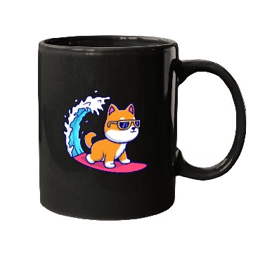 Discover Cute Shiba Inu Dog Surfing in Sea Mugs