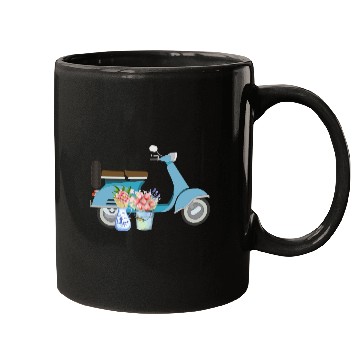 Discover Blue Retro Scooter With Tulips Art Design Mugs