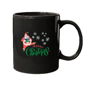 Discover Merry Christmas in Green Font and Pink Santa Mugs