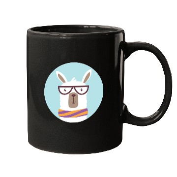 Discover kawaii funny llama wearing glasses and feels cold Mugs