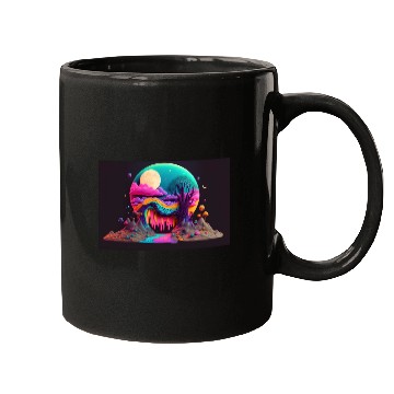 Discover Spooky Full Moon Psychedelic Landscape Paint Drips Mugs