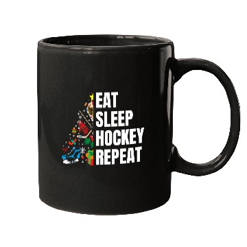 Discover Eat Sleep hockey Repeat Christmas tree Mugs