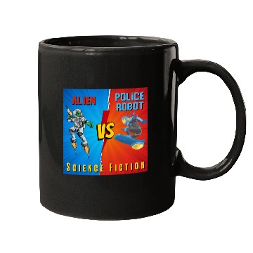 Discover Alien vs police robot Science Fiction Mugs