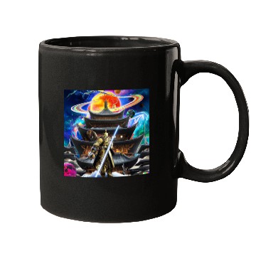 Discover Painting of a warrior fighting in an alien world. Mugs