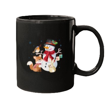 Discover Snowman with fox, rabbit and robin Mugs