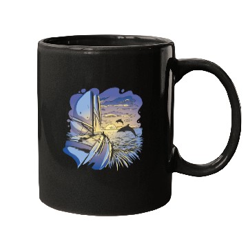Discover Boat sailing ocean sunset dolphin Boat sailing oce Mugs
