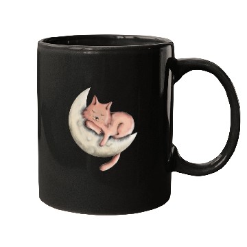 Discover cute cat on the moon digital art |cat lovers Mugs