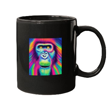 Discover Rainbow monkey abstract portrait , vibrant colors Mugs
