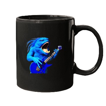 Discover Huge blue creature jamming on an electric guitar. Mugs