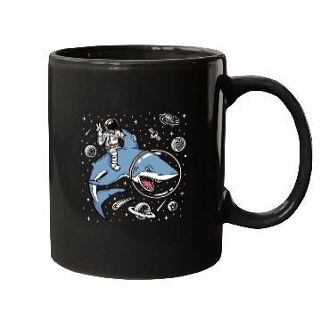 Discover Astronaut riding shark in space Mugs
