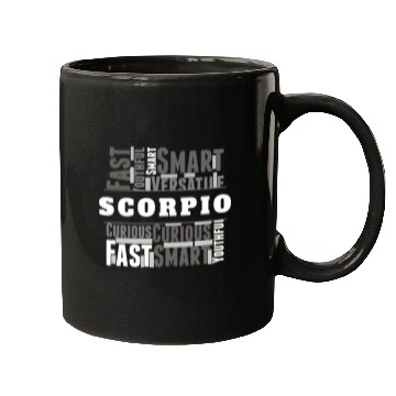 Discover Scorpio Zodiac Star Sign Word Cloud Square Monochr Mugs