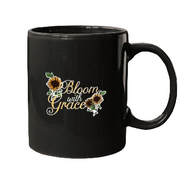 Discover Bloom with Grace Positive Quote Sunflower Gardenin Mugs