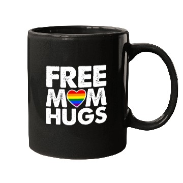 Discover Free Mom Hugs, LGBT Rainbow Heart Mugs