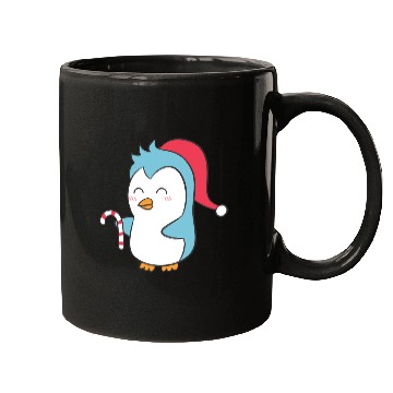 Discover Cute Penguin with Christmas Hat and Candy Cane Mugs