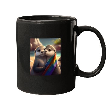 Discover Hugging Otter Holding LGBT Flaglet Otter LGBT Mugs