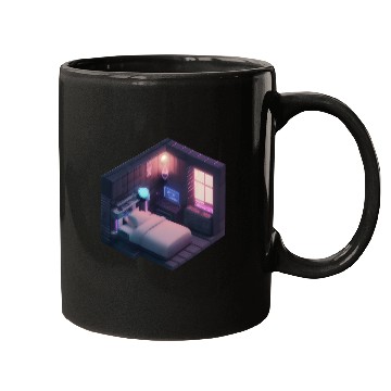 Discover Isometric Voxel Bedroom - Synthwave Future Room Mugs