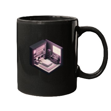 Discover Isometric Voxel Bedroom - Synthwave Future Render Mugs