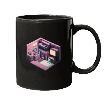 Discover Synthwave Isometric Voxel Bedroom - Future Room Mugs