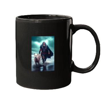 Discover Viking Warrior and Wolf Ultra Realistic Poster Mugs
