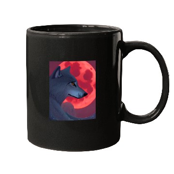 Discover A Grey Wolf Staring at a Blood Moon Mugs