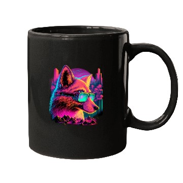 Discover Retro Futuristic Synthwave Fox Mugs