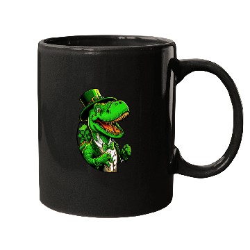 Discover St Patricks Day T-rex Dinosaur With Top Hat Mugs