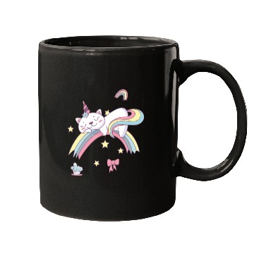Discover Unicorn Kawaii Cat Cartoon Over Rainbow Mugs