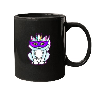 Discover Cute Kawaii Cat With Purple Mask For Mardi Gras Mugs