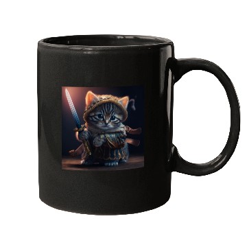 Discover Cat as a warrior holding a sword Mugs