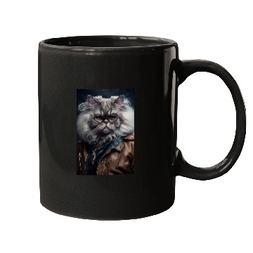 Discover Persian Cat Breed Portrait wears a leather jacket Mugs