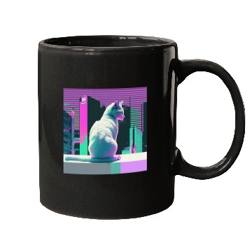 Discover Vaperwave Aesthetic Glitch Cat Retrowave Synthwave Mugs