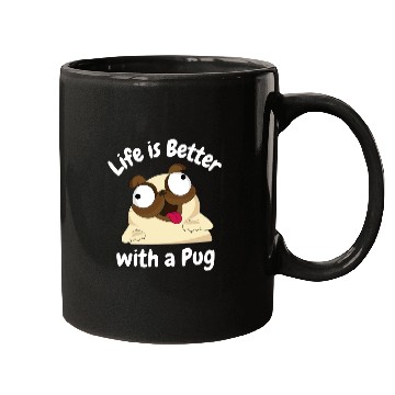 Discover Funny Life is Better with a Pug cartoon drawing Mugs