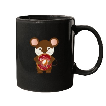 Discover cute brown mouse with delicious donut Mugs