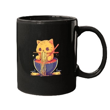 Discover Cute Cat Eating Ramen Noodle Japanese Culture Mugs