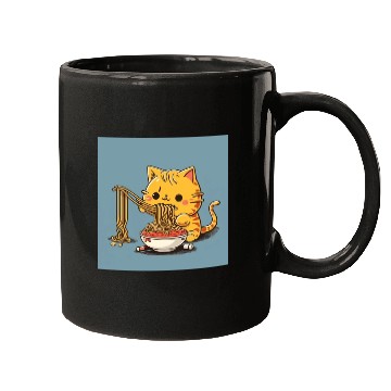 Discover Japanese cat eating spaghetti Mugs