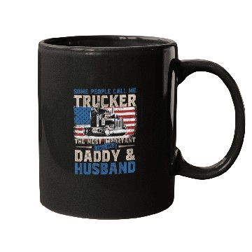 Discover Truck Driver Gift Trucker Daddy Husband US Flag Mugs