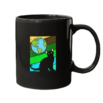 Discover Black Cat Earth Day Retro Kitten Lover Environment Mugs