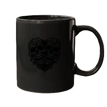 Discover Two Skulls Heart T Tattoo Style Mugs