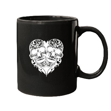 Discover Two Skulls Heart T Tattoo Style Mugs