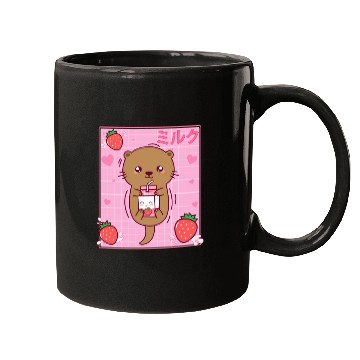Discover Kawaii Sea Otter Strawberry Milk Shake Otaku Mugs