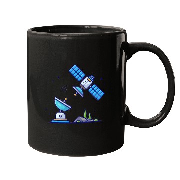 Discover Flying satellite with antenna space Mugs