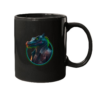 Discover Neon punk crocodile in leather jacket Mugs