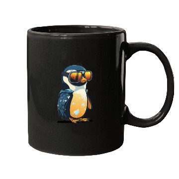 Discover Cute hand-drawn Penguin with sunglasses in snow Mugs