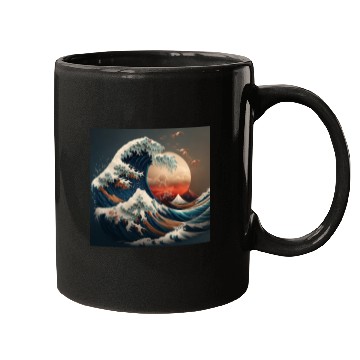 Discover Great Wave Retro sunset Japanese art Mugs