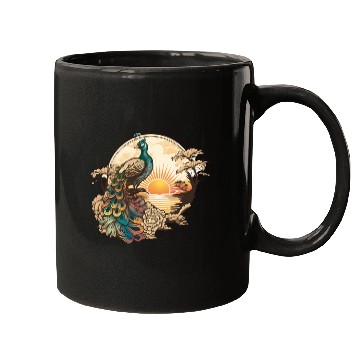 Discover Serenity at Sunrise: Peacock Inspired Artwork Mugs