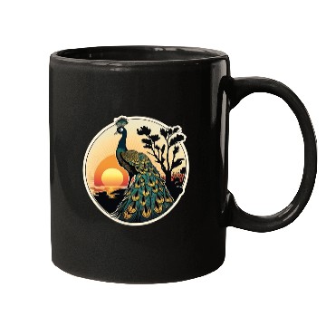 Discover Beautiful Peacock at Sunrise: A Tranquil Moment Mugs