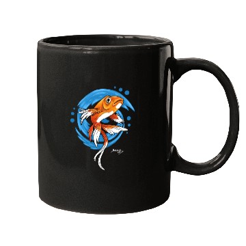 Discover Carp Koi Fish on Blue waves green Mugs
