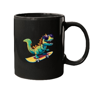 Discover Cute Dinosaur with sunglasses skating skateboard Mugs